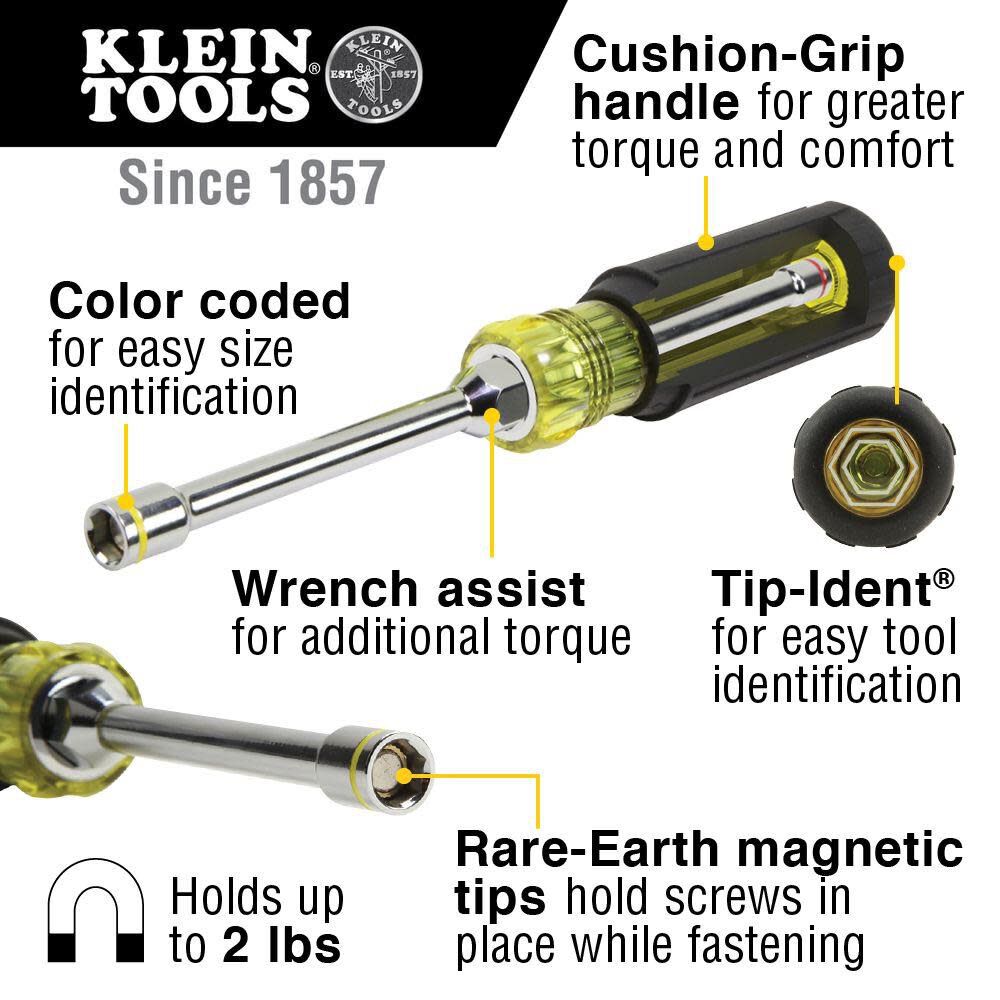 Klein Tools 65064 Hex Head 2-in-1 Nut Driver, 1/4-Inch and 5/16-Inch Supply