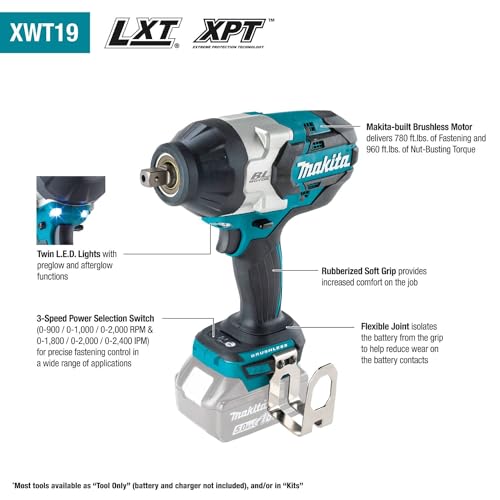Makita 18V LXT (XWT19Z) Lithium-Ion Brushless Cordless 3-Speed 1/2″ Sq. Drive Impact Wrench w/Detent Anvil (Bare Tool) Hot on Sale