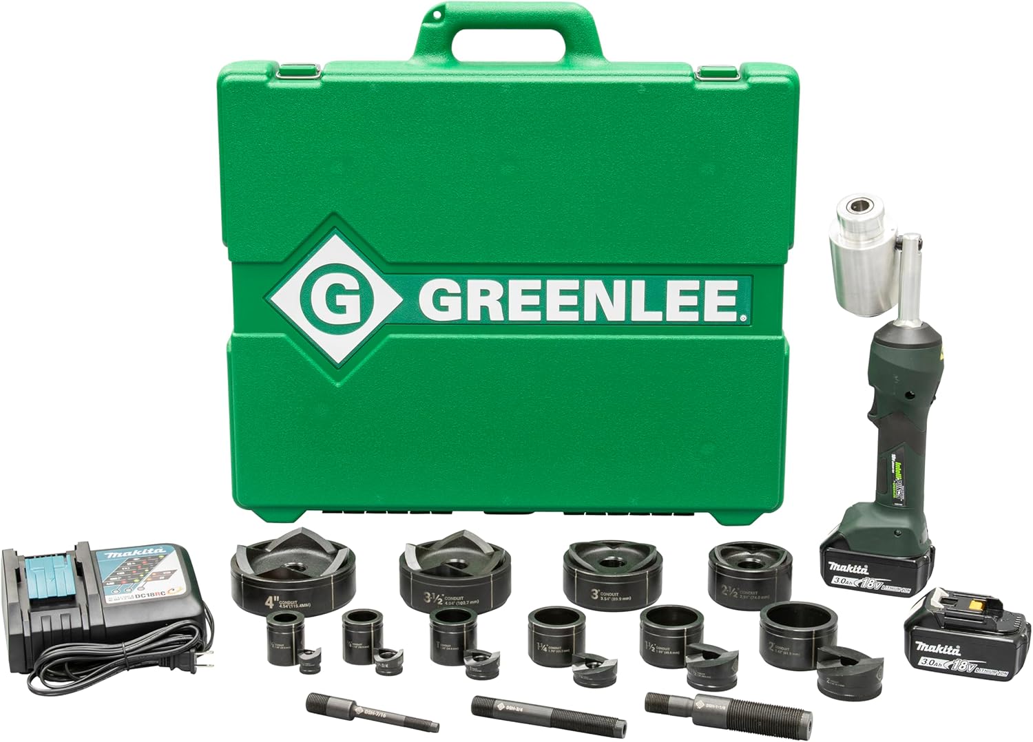 Greenlee LS100X11SB4 Intelli-PUNCH 11-Ton Battery-Hydraulic Knockout Punch Kit with Slug-Buster, 1/2″ – 4″ Supply