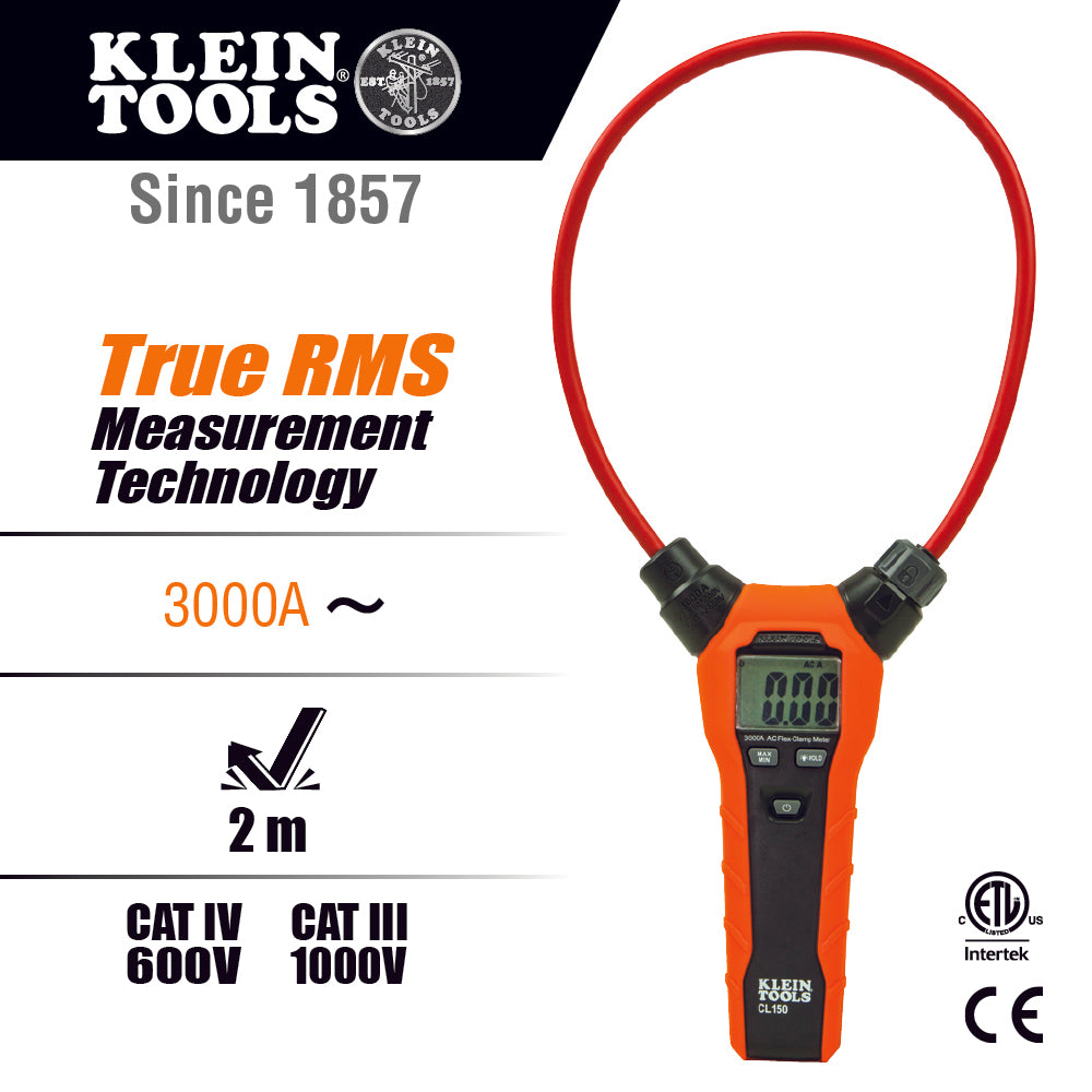 Klein Tools CL150 Clamp Meter, AC Electrical Tester with 18-Inch Flexible Clamp, True RMS Readings, Auto Ranging and More Discount