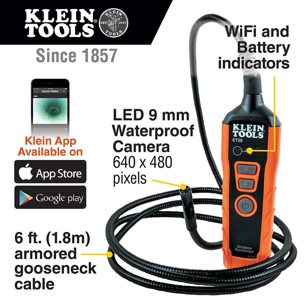 Klein Tools ET20 Wi-Fi Borescope Inspection Camera with Rechargeable Lithium-Ion Battery and On-Board LED Lights Discount