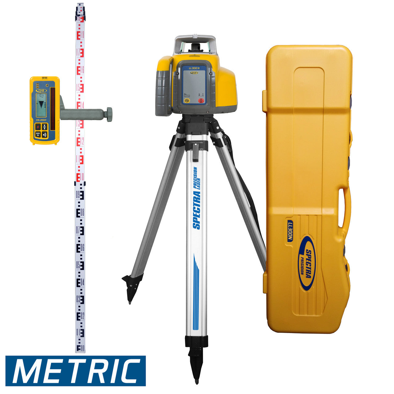 Spectra Precision Laser Package – 4.7 Meter Grade Rod/ Metric & Tripod Kit Supply