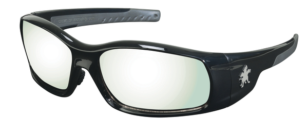 Swagger SR1 Series Black Safety Glasses with Indoor Outdoor Clear Mirror Lenses UV-AF Anti-Fog Coating Soft Non-Slip Nose Piece and Temples Supply