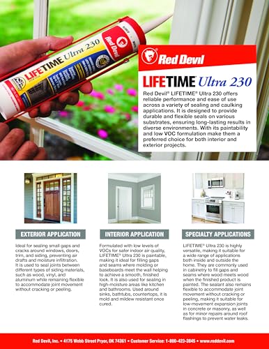 Red Devil 077050 Lifetime Ultra Premium Elastomeric Acrylic Latex Sealant, 10.1 oz., Gray, 1 Pack Online now