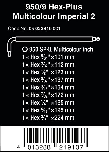 Wera Tools 9 Hex-Plus Multicolour Imperial 2 L-Key Set, Imperial, BlackLaser, 9 Pieces Online now
