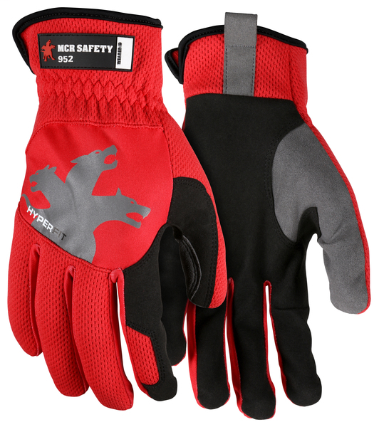 MCR Safety HyperFit Red Mechanics Work Gloves Synthetic Leather Palm Reflective Logo on Back Super Stretch Knuckle Fabric Discount