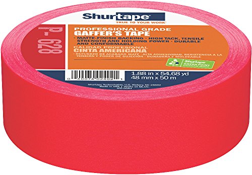 Shurtape P- 628 Professional Grade, Coated Gaffer’s Tape, 48mm x 50m, 1 Roll Supply
