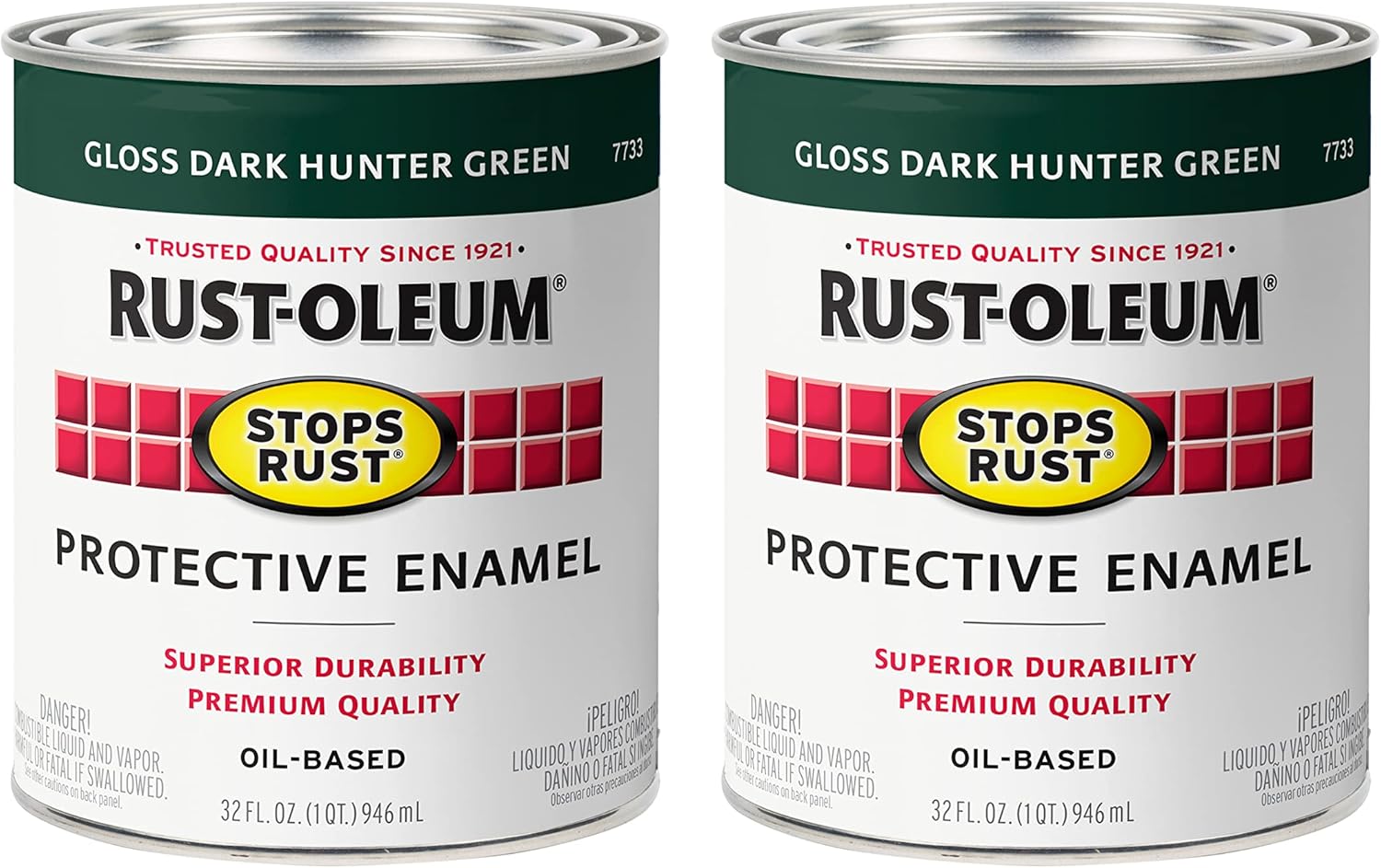 Rust-Oleum 2PK Stops Rust Brush On Paint, Quart (2 Pack), Gloss Dark Hunter Green, 64 Fl Oz Online Sale