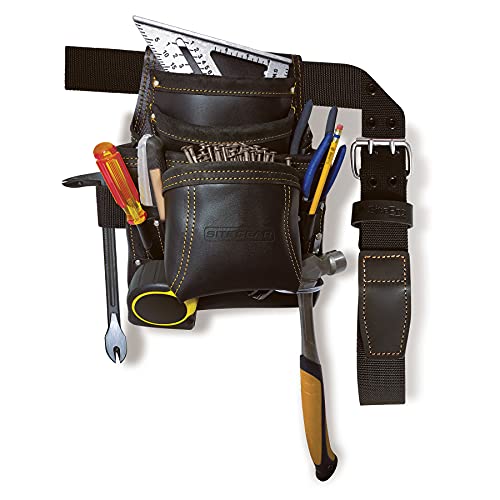 Sitegear 10-Pocket Carpenter’s Top Grain Leather Nail and Tool Bag with Belt Supply
