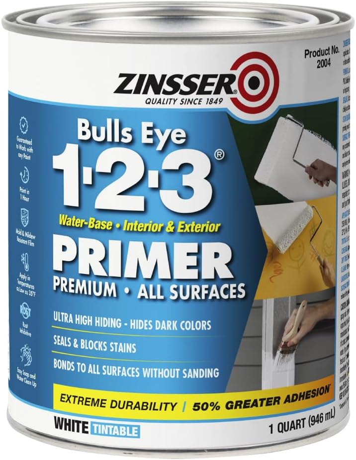 Rust-Oleum ZINSSER 1 qt White, Bulls Eye 1-2-3 Water-Based Stain Blocking Primer/Sealer Sale