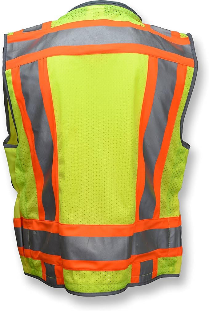 Radians SV55 Class 2 Heavy Woven Two Tone Engineer Vest with Padded Neck to Support Extra Weight in Cargo Pockets, Green, 3X-Large. on Sale