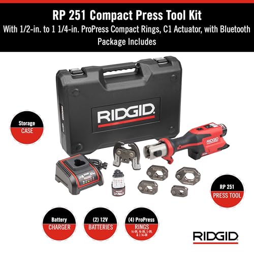 RIDGID 78198 RP 251 Press Tool Battery Kit with ProPress Rings (1/2″-1-1/4″) and C1 Actuator on Sale