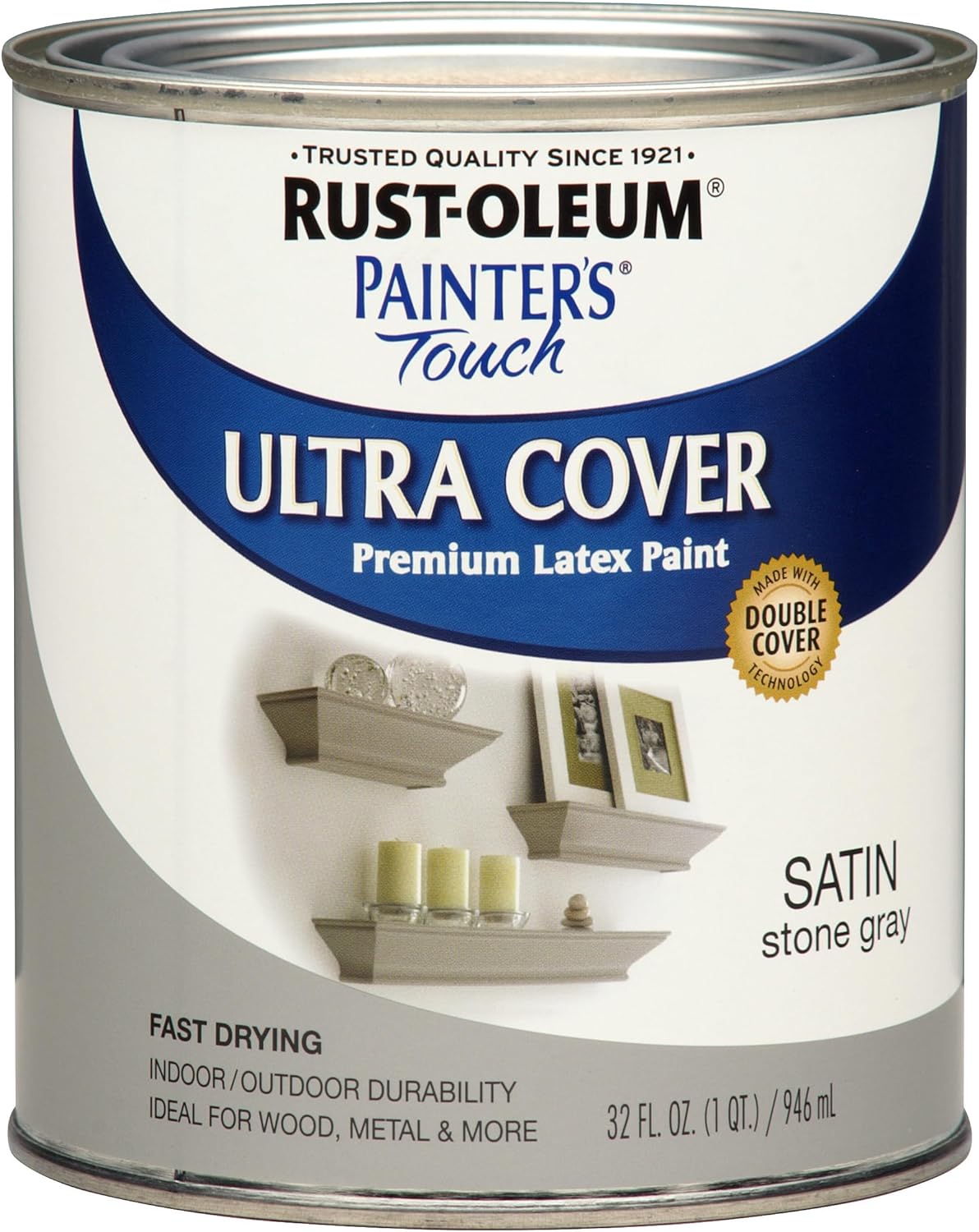 Rust-Oleum Painter’s Touch Latex Acrylic Paint, Satin Stone Gray 32 Fl Oz (Pack of 1) on Sale