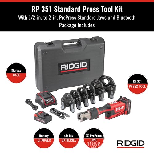 RIDGID 67178 Model RP 351 ProPress Standard Press Tool Kit with Battery, Charger, 1/2″ to 2″ Press Tool Jaws, and Carrying Case Hot on Sale