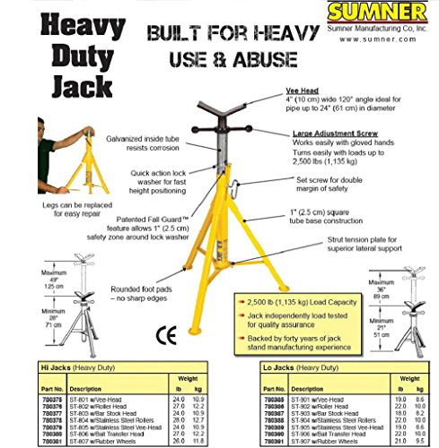 Sumner Manufacturing 780385 ST-901 Lo Heavy Duty Jack, Vee Head, 21″ to 36″ Adjustable Height, 2,500 lb. Capacity Sale
