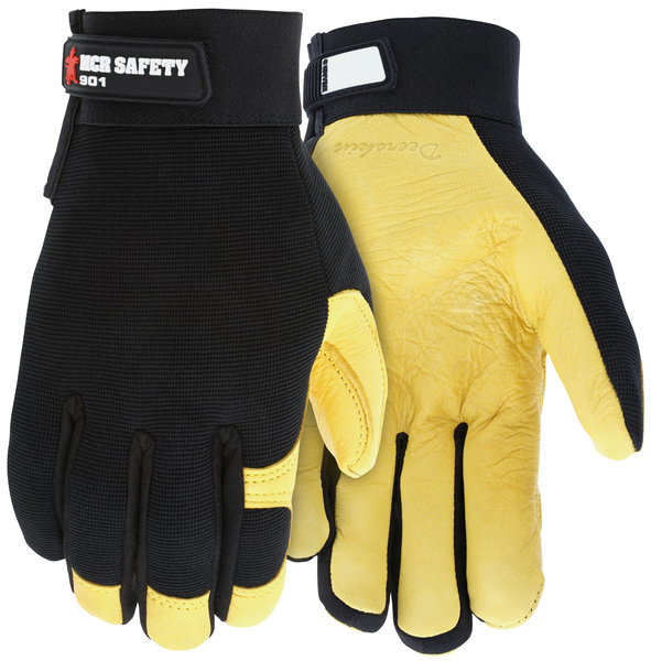 MCR Safety Mechanics Gloves Supple Grain Deerskin Palm Adjustable Hook and Loop Wrist Closure Flexible and Breathable Spandex Back on Sale