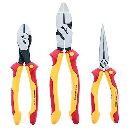 Wiha 32968 3 Piece Insulated Industrial Grip Pliers and Cutters Set, Red Hot on Sale