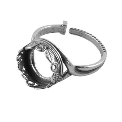 Antique Silver Plate Floral Garden Setting Adjustable Crimp Ring – Round Hot on Sale