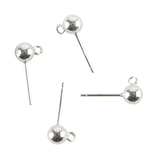925 Sterling Silver Ear Stud Finding – Ball with Loop – Pkg/4 on Sale