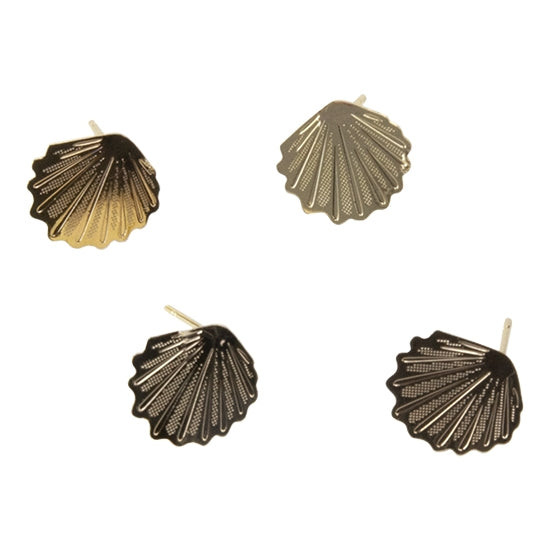 Brass Stud Earring Finding – Scallop Shell, Loop – 18k Gold Plated – Pkg/4 Hot on Sale