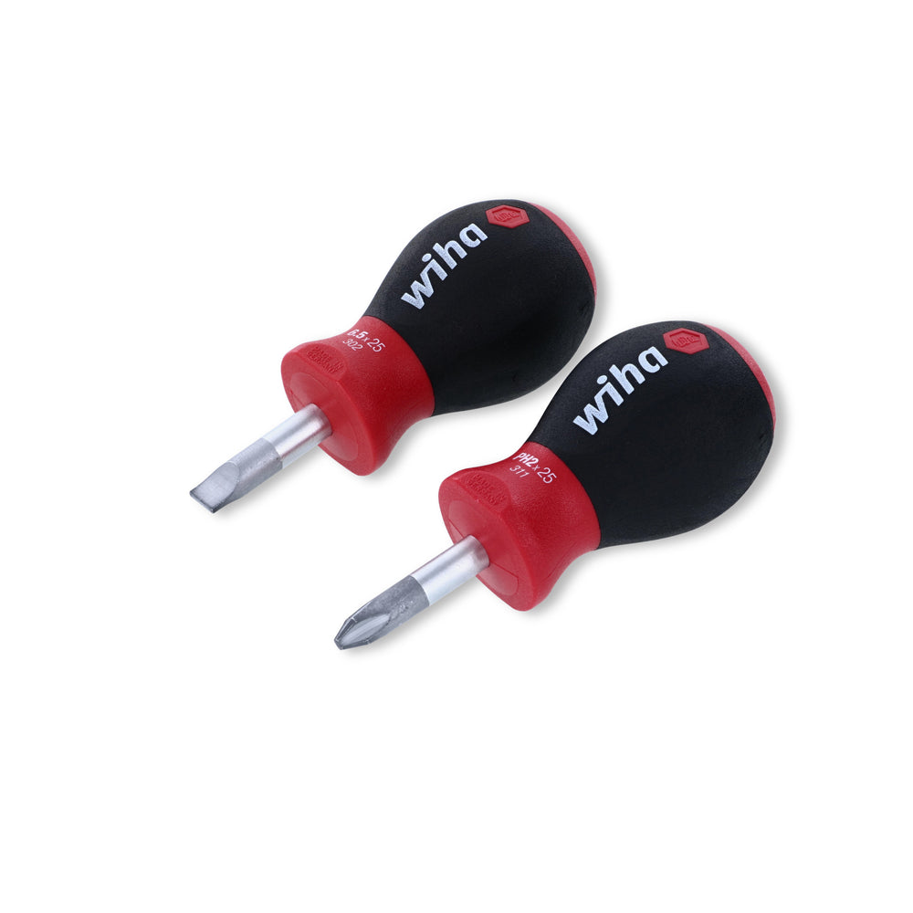 Wiha 31191 Stubby Slotted Screwdriver Set with 1/4 by 1-Inch and Stubby Phillips #2 by 1-Inch with SoftFinish Handle Fashion