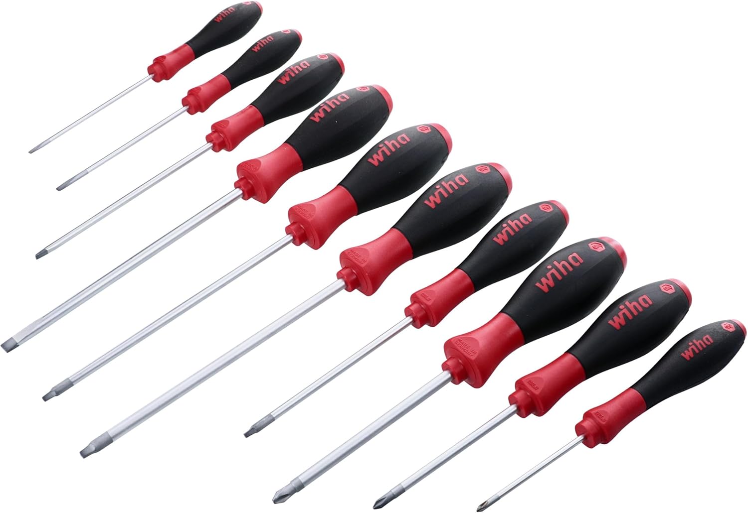 Wiha 30290 SoftFinish Grip ScrewDriver Set, Slotted 3.0-6.5, Phillips Number 0 -2 and Square Number 1-3, 10-Piece Set Online now