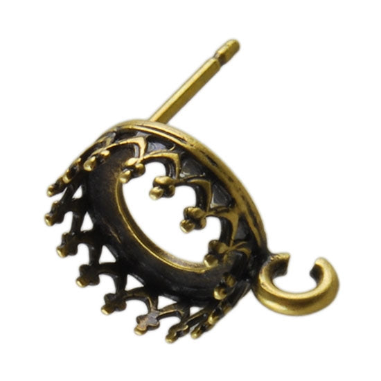 Antique Brass Earring Post – Gallery Bezel Setting With Loop – 8mm 1 Pair Online Sale