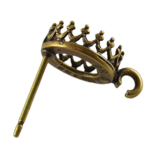 Antique Brass Earring Post – Gallery Bezel Setting With Loop – 8mm 1 Pair Online Sale