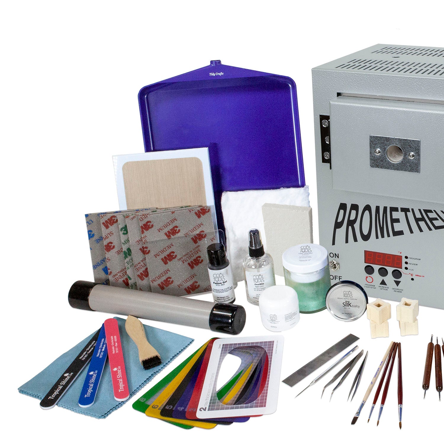 Deluxe Metal Clay Starter Tool Kit with Prometheus Pro-1-PRG Kiln Supply