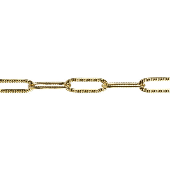 Stainless Steel Flat Elongated Textured Oval Chain – Real 18K Gold Plated – By the Foot on Sale