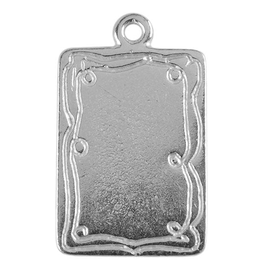 Silver Plate Shape – Doodle Frame Rectangle Pendant – 15mm x 21mm Pkg/2 Fashion