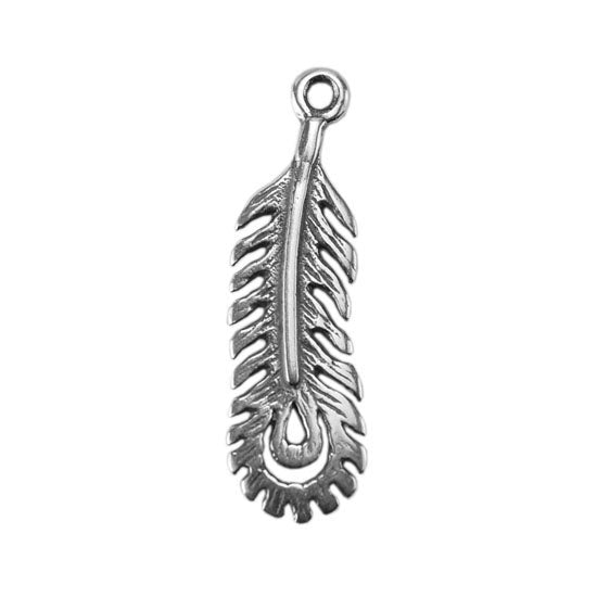 Silver Plate Charm – Peacock Feather Medium Pkg/1 on Sale