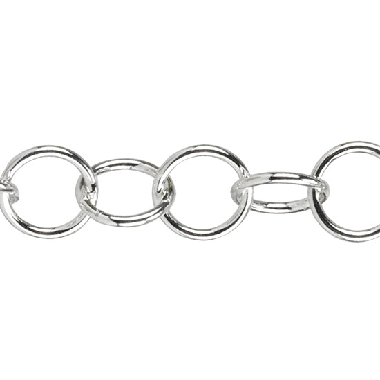 Sterling Silver Chain – 7mm Round Link Chain – By the Foot Supply