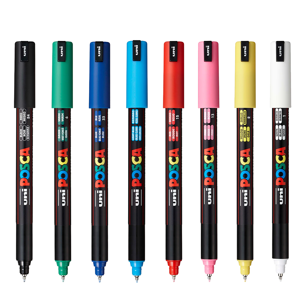 Uni Posca Paint Pen Set – Ultra Fine Tip – Basic Colors – Set/8 on Sale